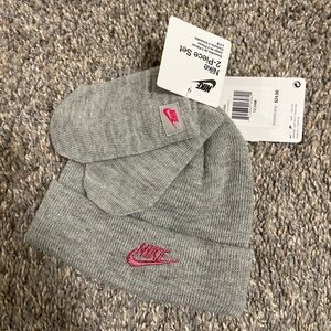 Nike Gray Beanie and Mittens with Pink Logo for baby girls size 12-24 months